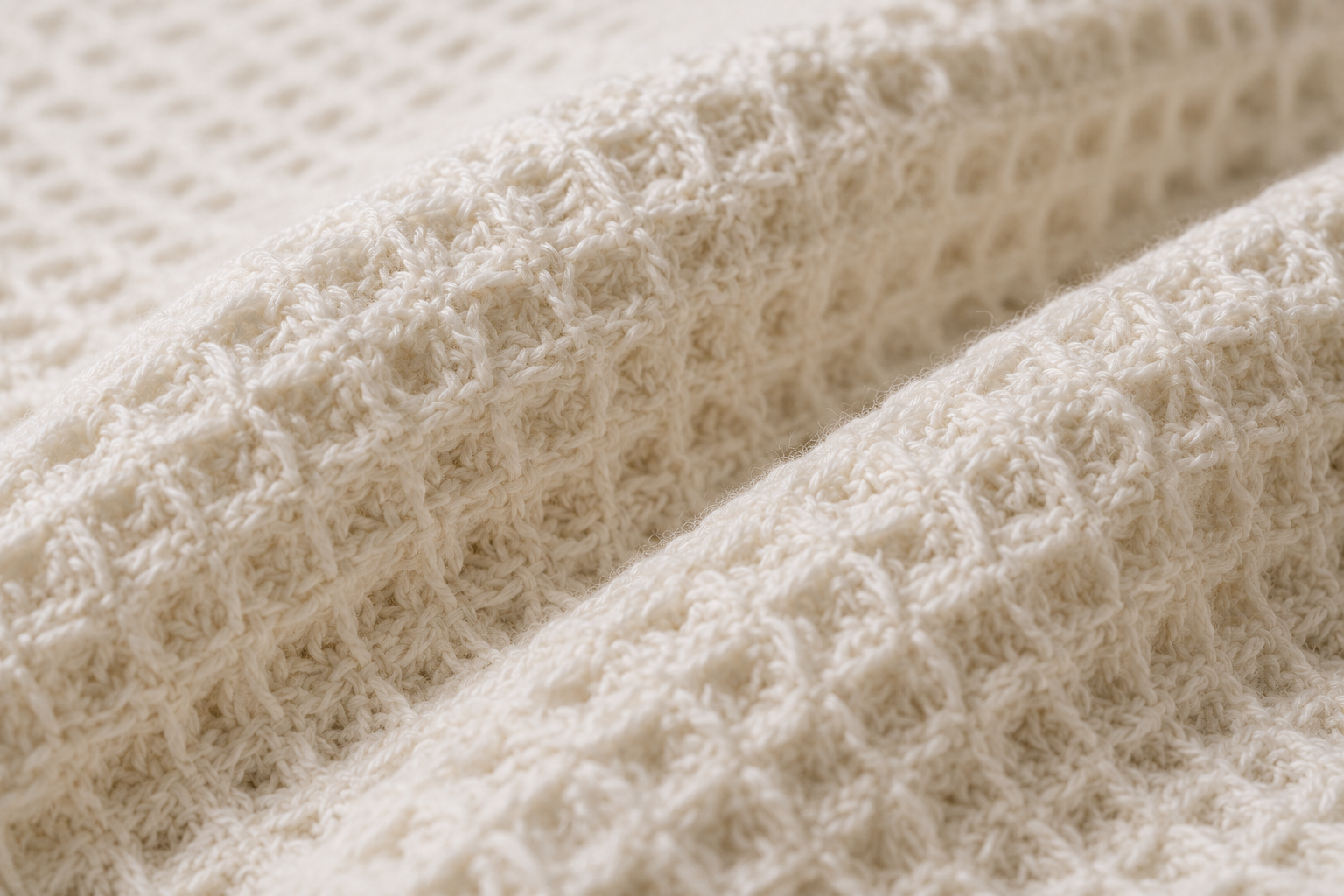Extreme close up macro shot of pristine organic waffle cloth structure